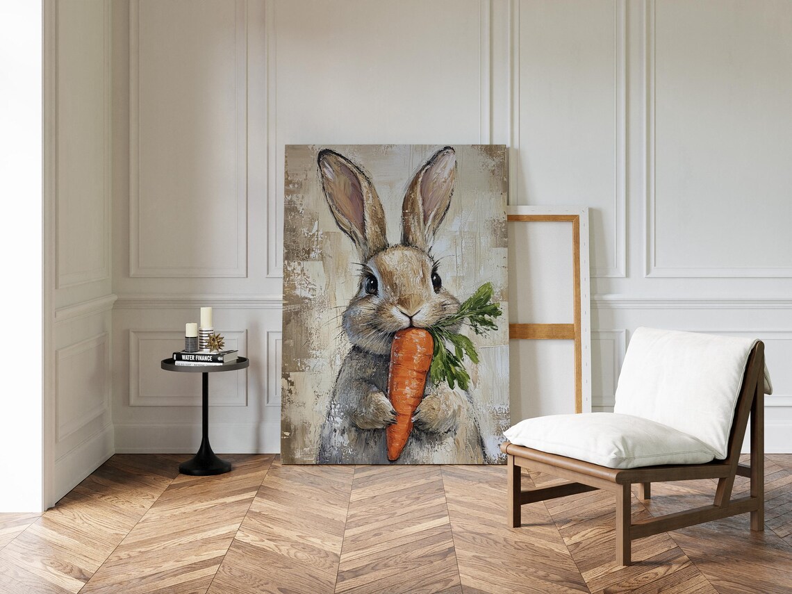 Adorable Bunny With Carrot Rustic Art Print - Image 5