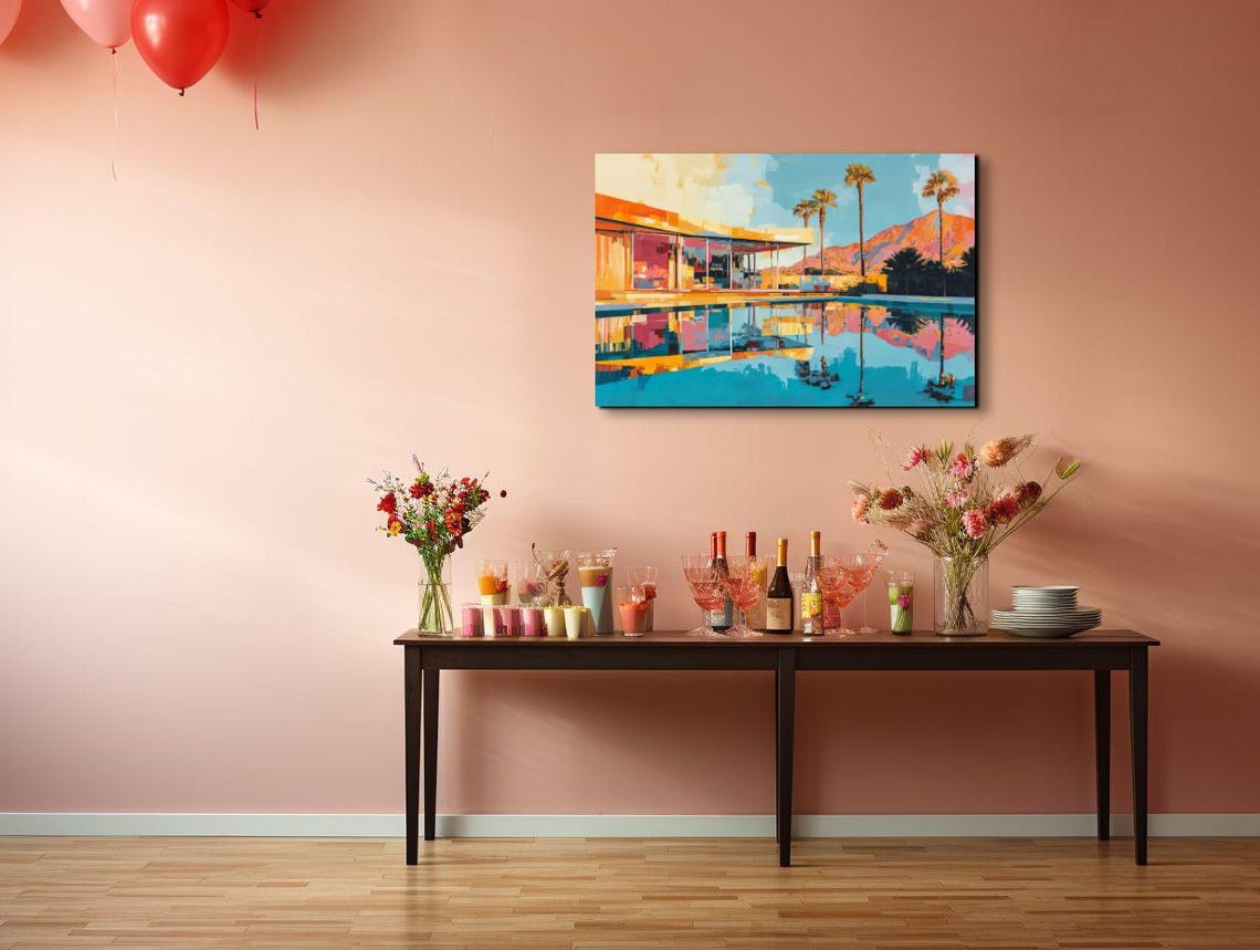 Palm Springs Mid Century House Palm Trees Pool Reflection Art Poster - Image 7