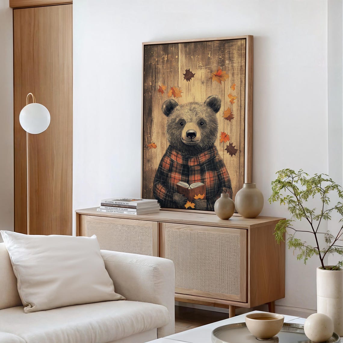 Cozy Bear in a Red Plaid Flannel Reading an Autumn Book Poster - Image 5