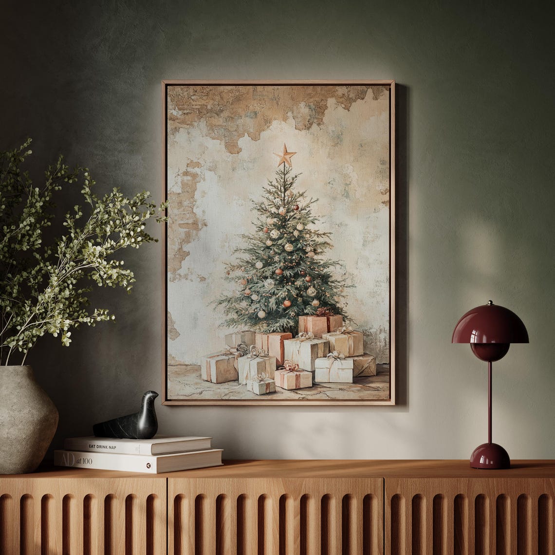Rustic Christmas Tree With Vintage Ornaments and Gift Boxes Poster - Image 5