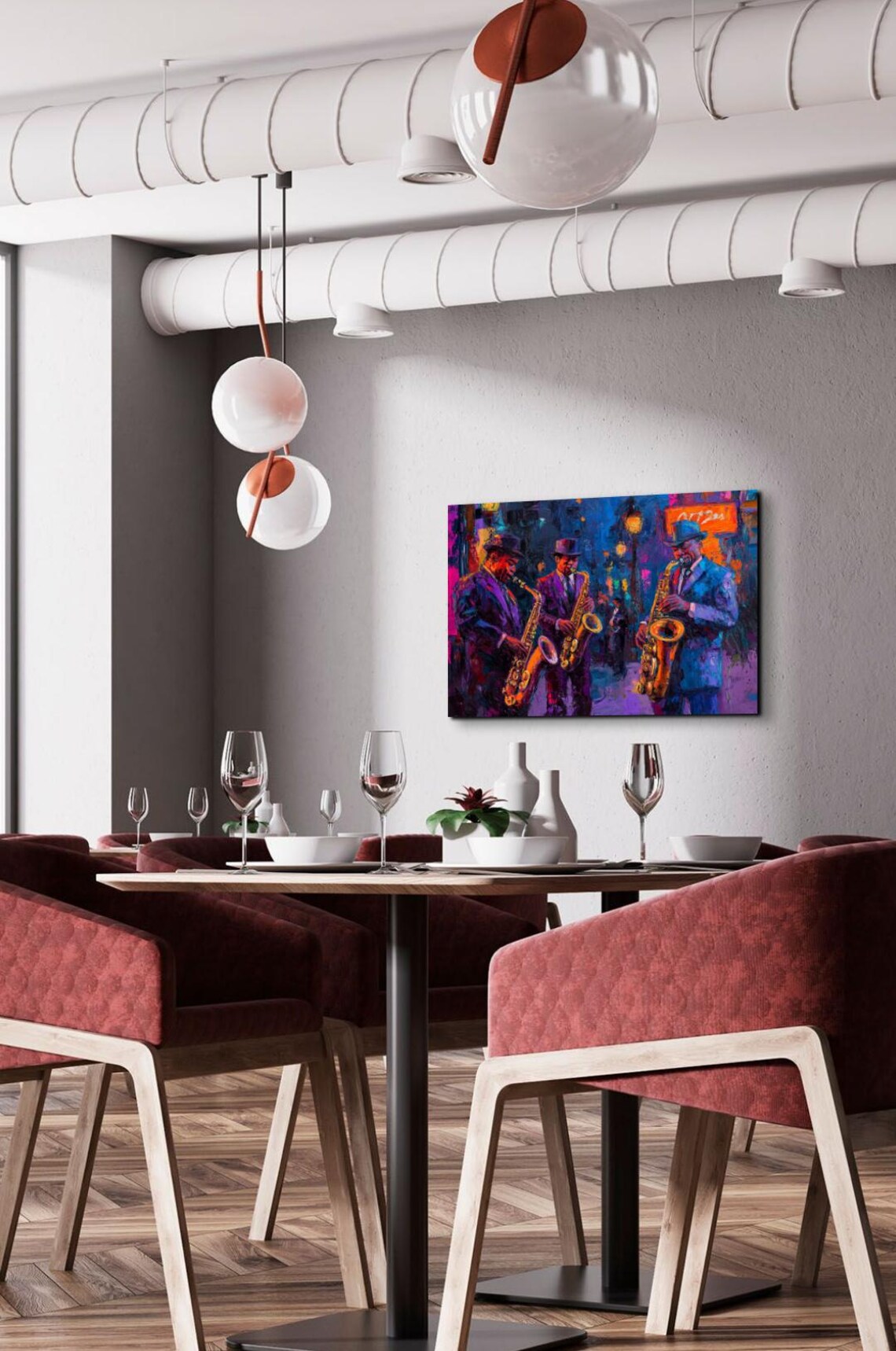 Street Saxophone Trio Night City Moody Blue Jazz Band Art Poster - Image 7