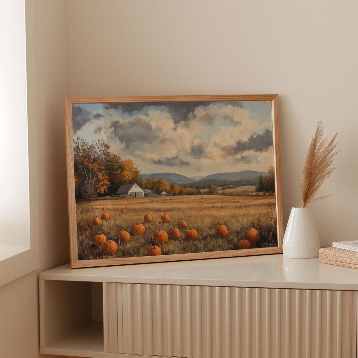 Rustic Pumpkin Patch Farm Art Print, Autumn Harvest