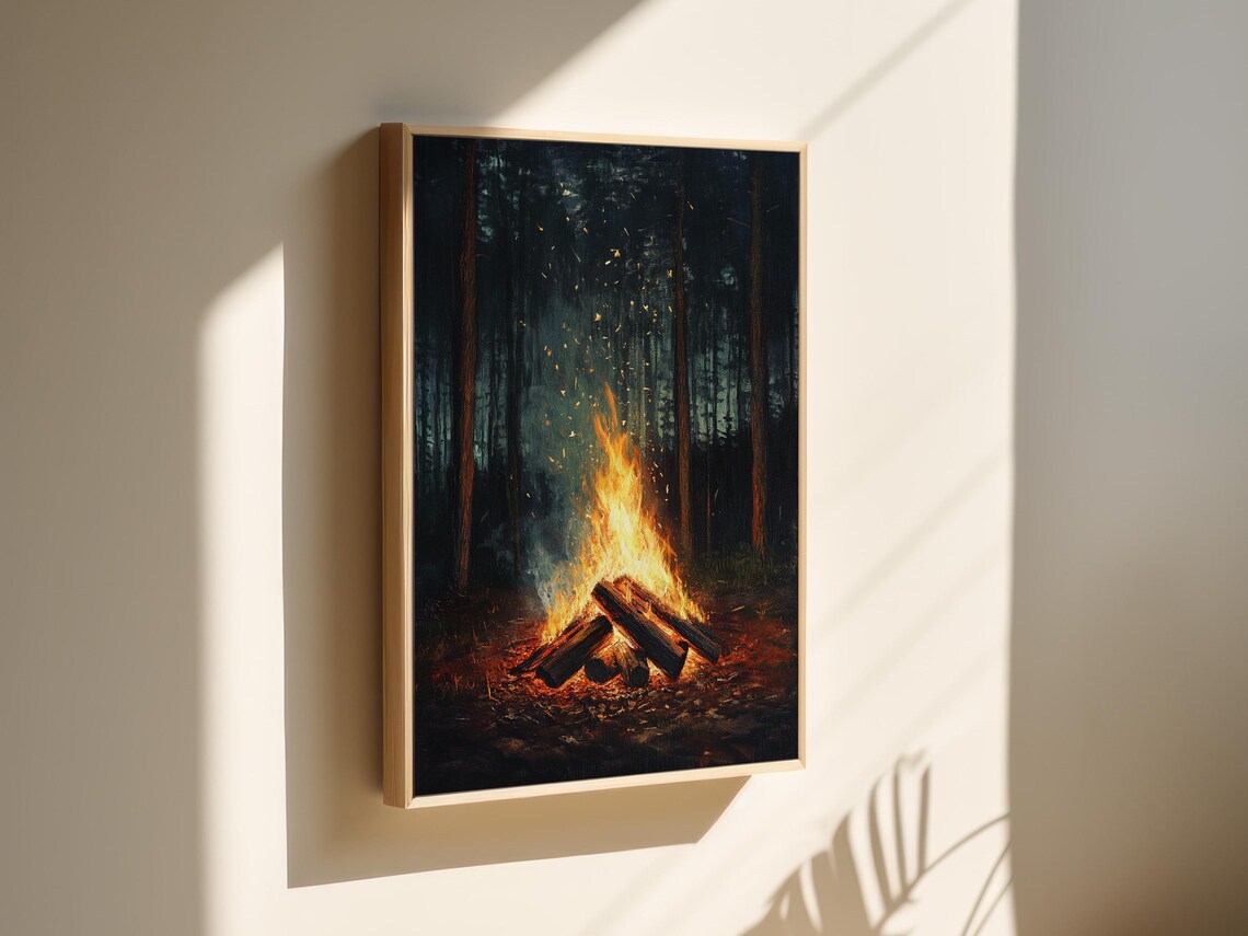 Enchanting Forest Campfire, Cozy Rustic Night Scene