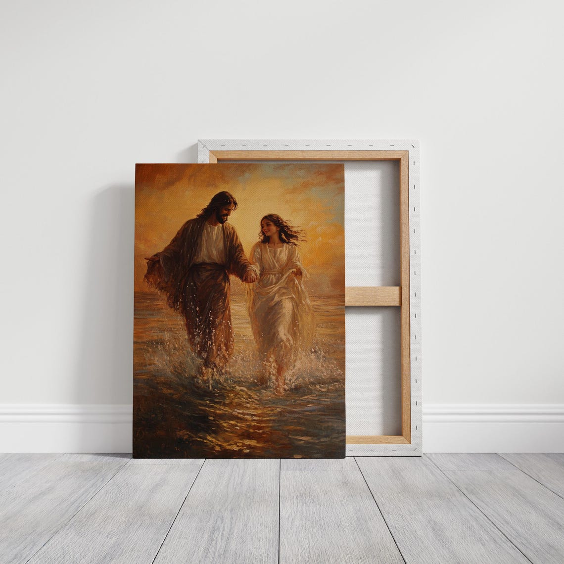 Jesus Walking On Water With Woman Sunset Christian Love Poster - Image 5