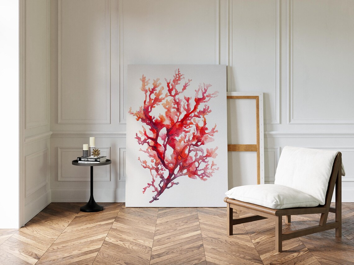Red Coral Watercolor, Coastal Nature Inspired Decor - Image 4