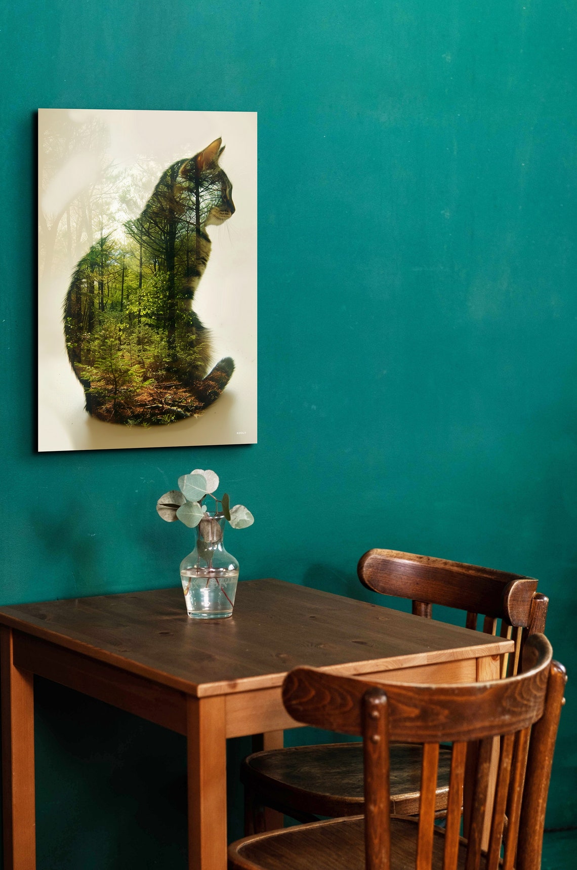 Cat and Forest Double Exposure Green Nature Silhouette Poster - Image 3