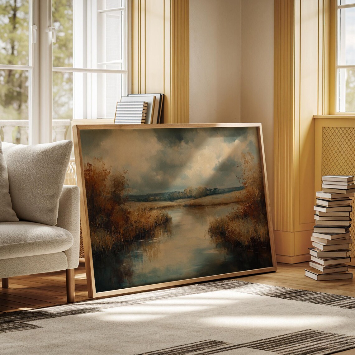 Tranquil Autumn River Landscape, Rustic Nature Scene - Image 3