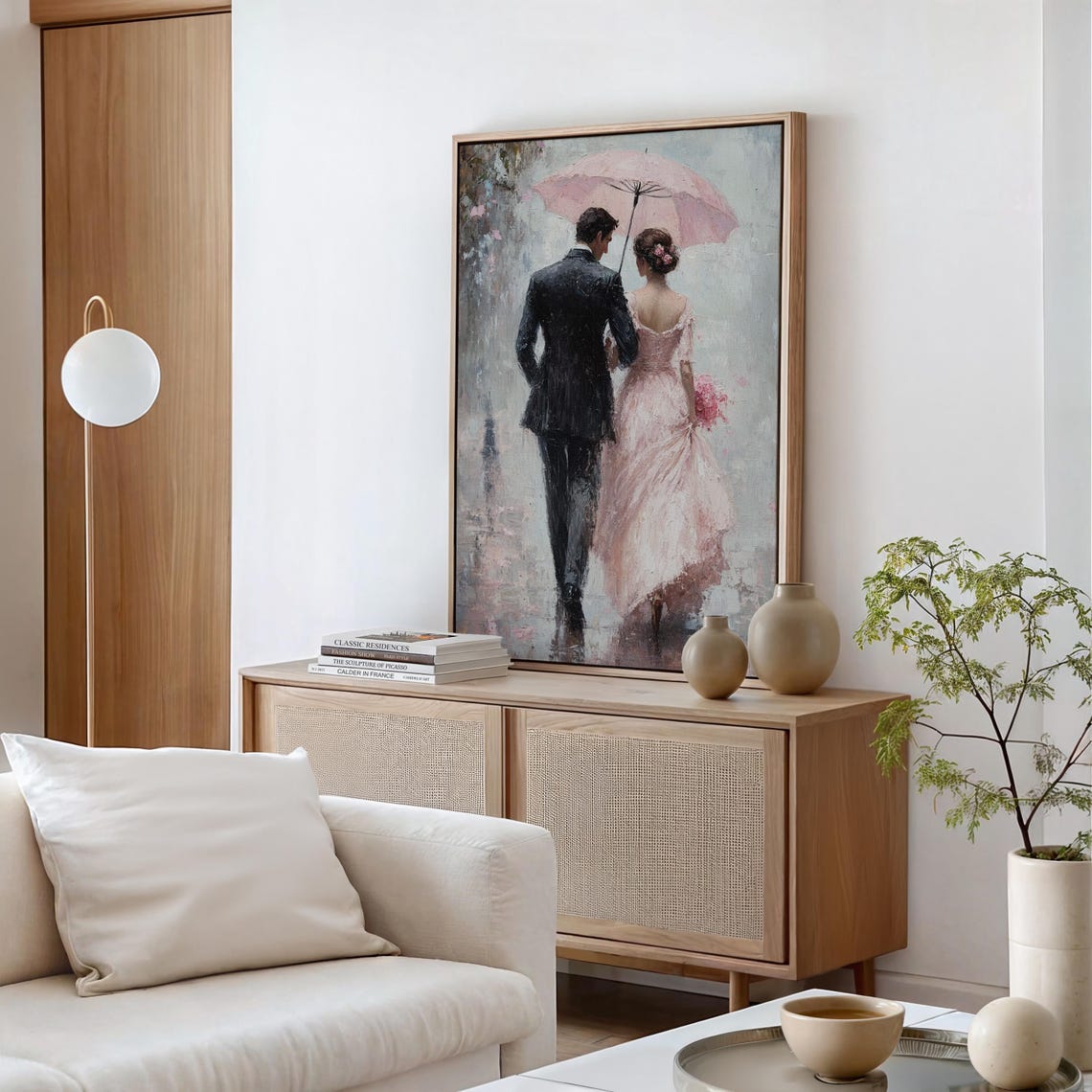 Romantic Stroll In Rain Couple Under Pink Umbrella Elegant Love Poster - Image 6