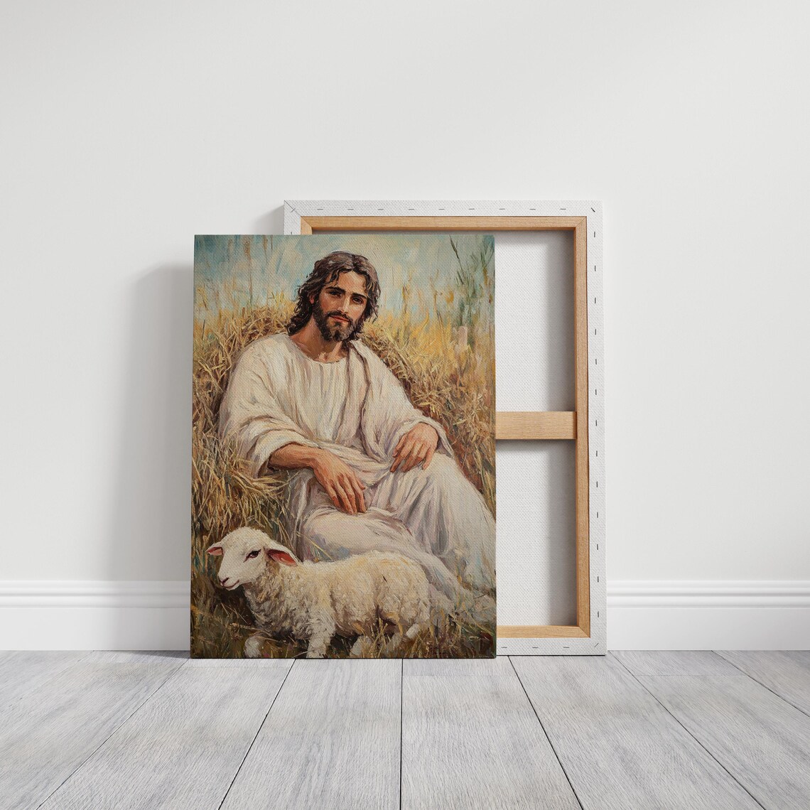 Jesus Seated With a Lamb in a Peaceful Golden Pasture Painting Poster - Image 6