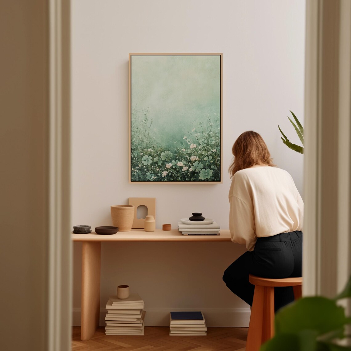 Serene Clover Field Art Print, Pastoral Landscape - Image 6
