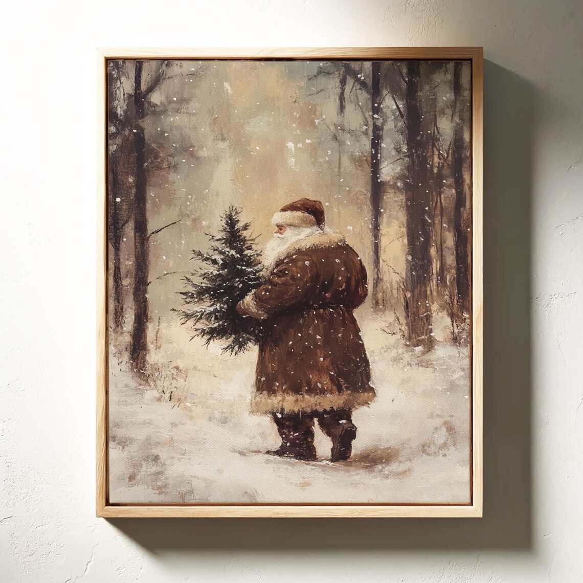 Vintage Santa Claus, Rustic Christmas Scene - Image 3