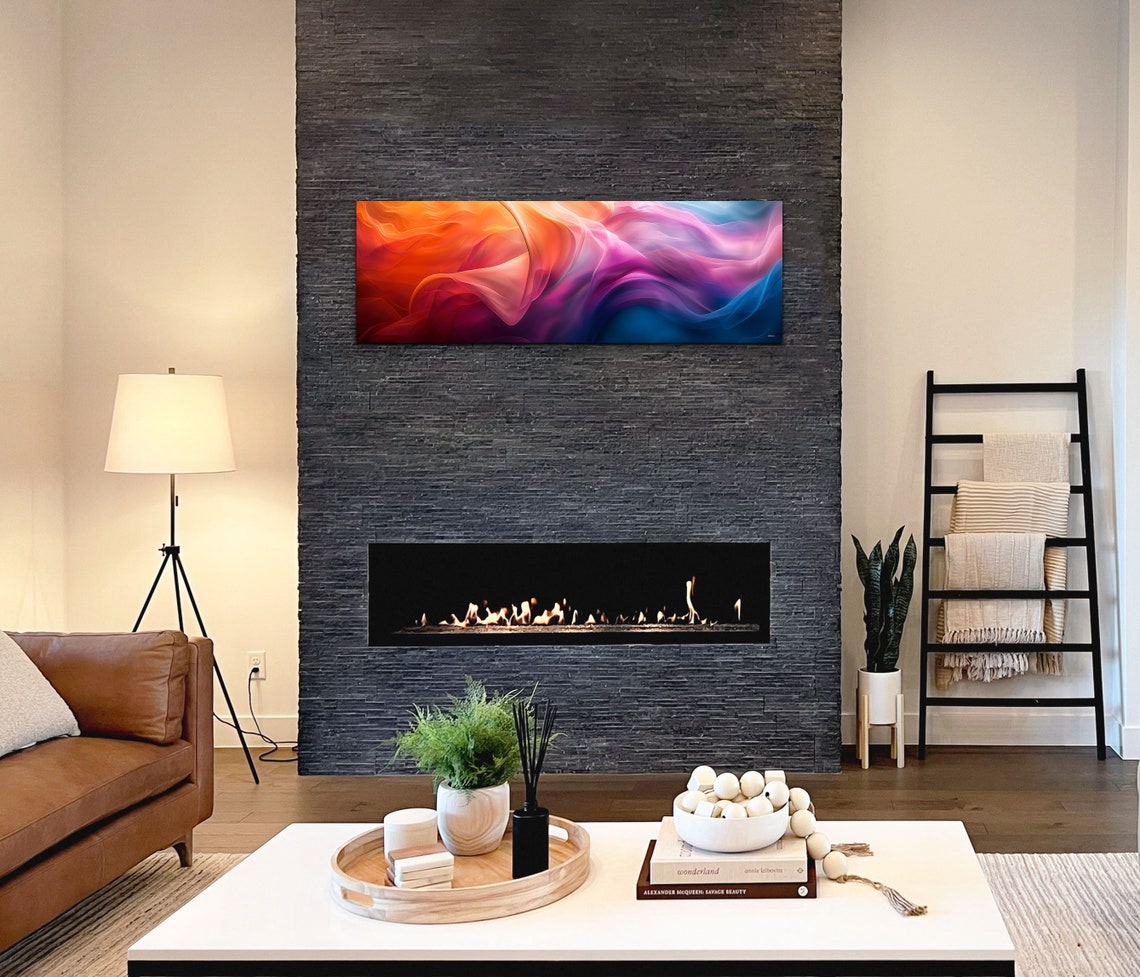 Silky Abstract Wave Orange Pink Blue Flowing Smoke Art Poster - Image 4