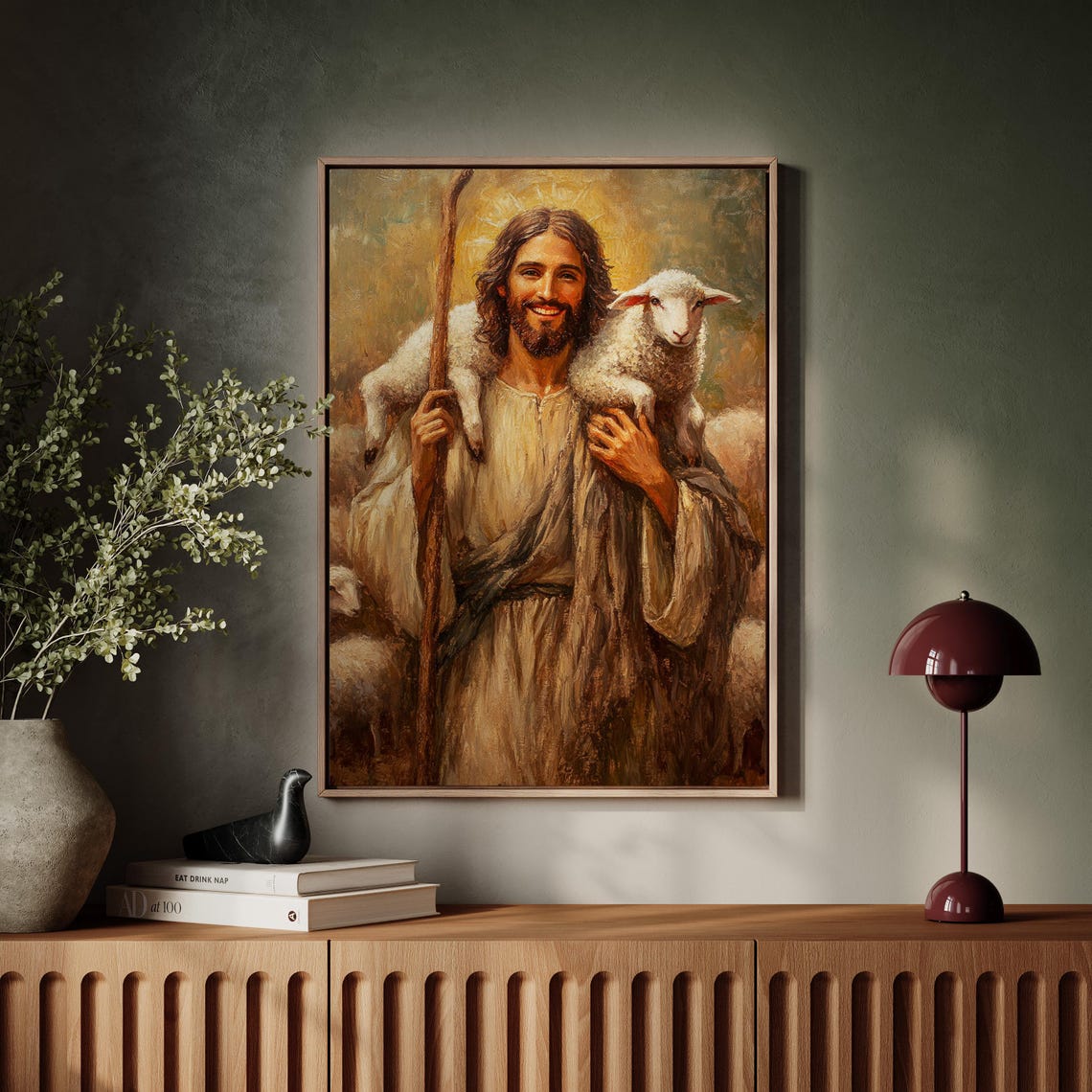 Smiling Good Shepherd Jesus Staff Lamb Shoulders Faith Poster - Image 7