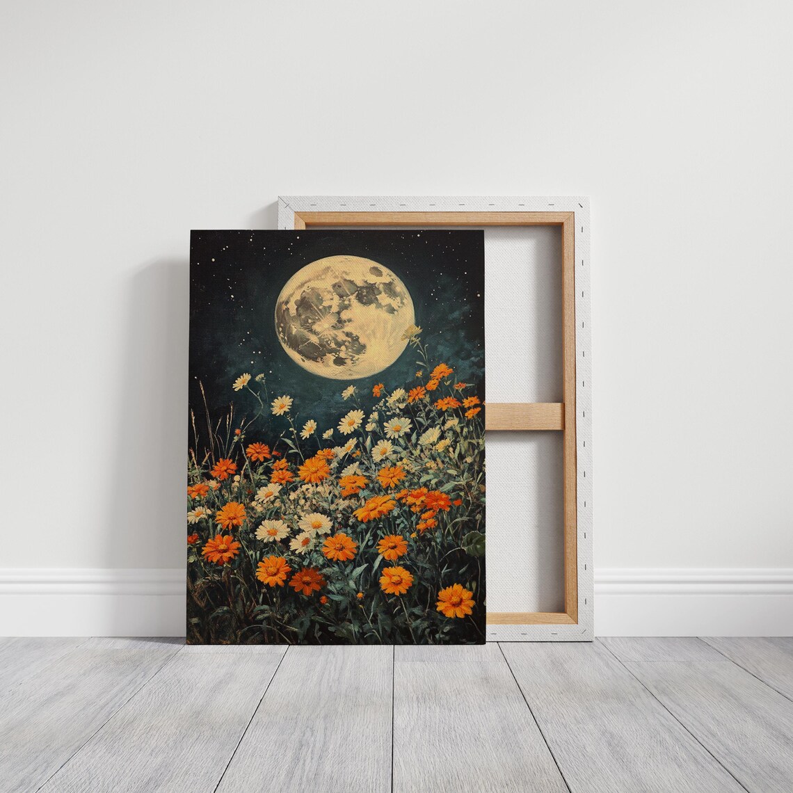 Moonlit Wildflower Meadow, Floral Nature Art Print - Image 3