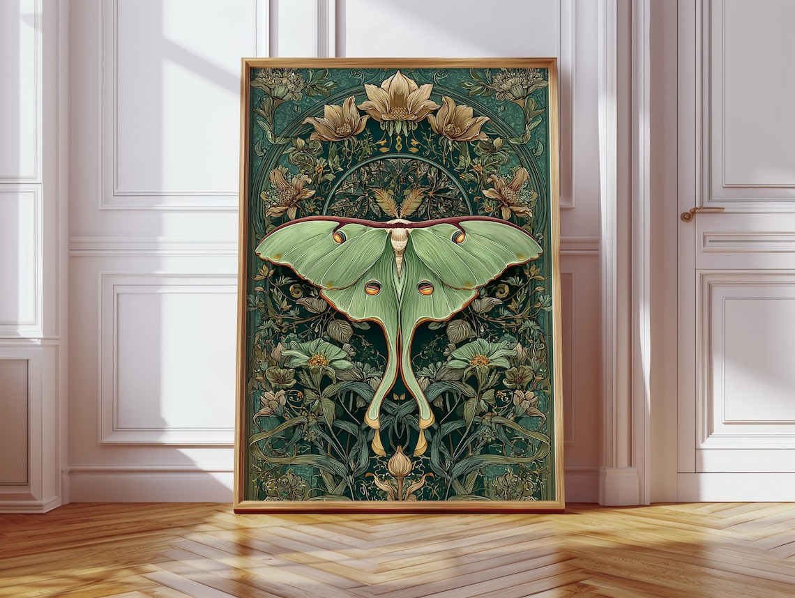 Luna Moth Art Print, Botanical Boho Decor