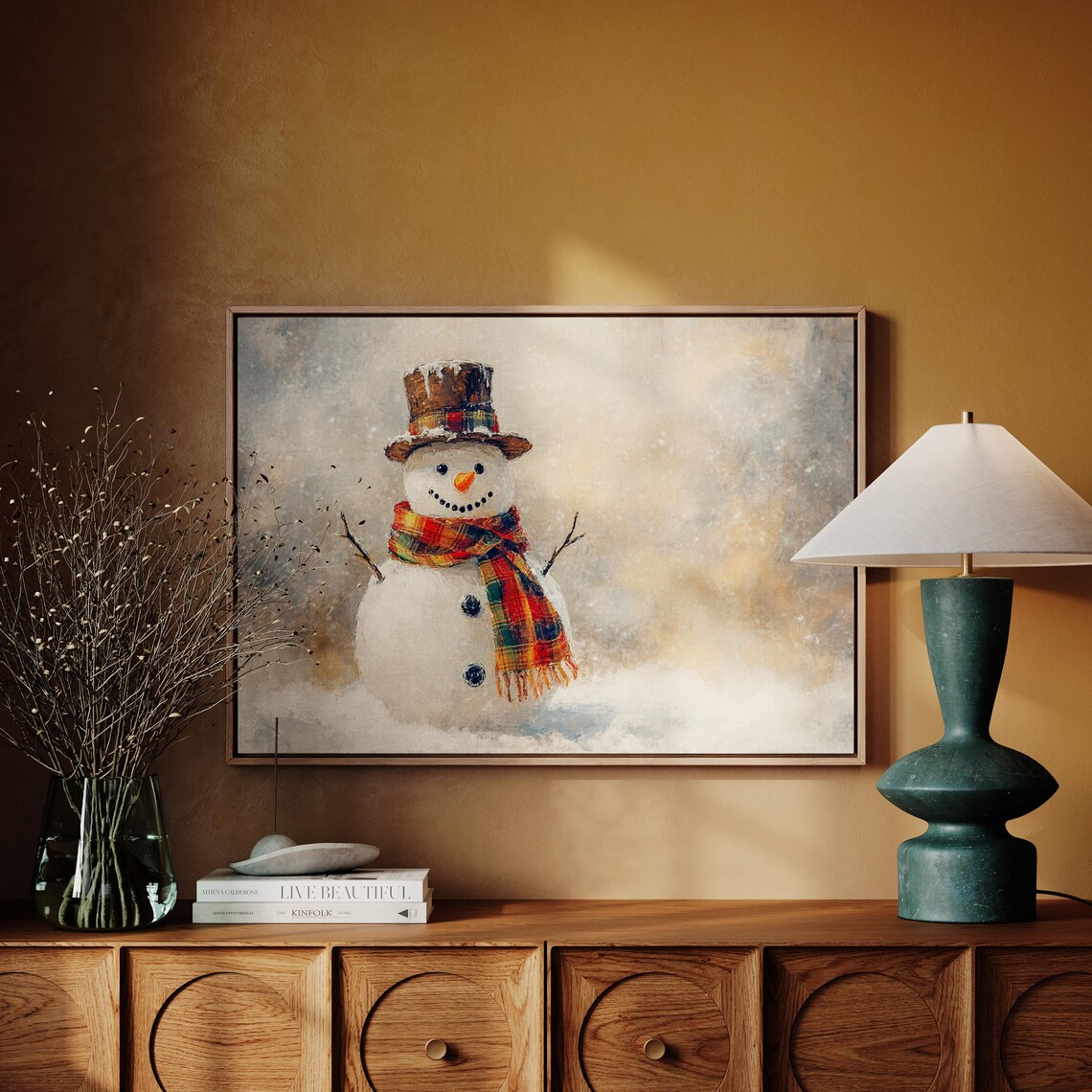 Snowman Rustic Winter Scene, Christmas Home Decor - Image 4