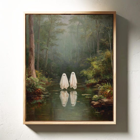 Two Ghosts Wandering Through Forest Reflection