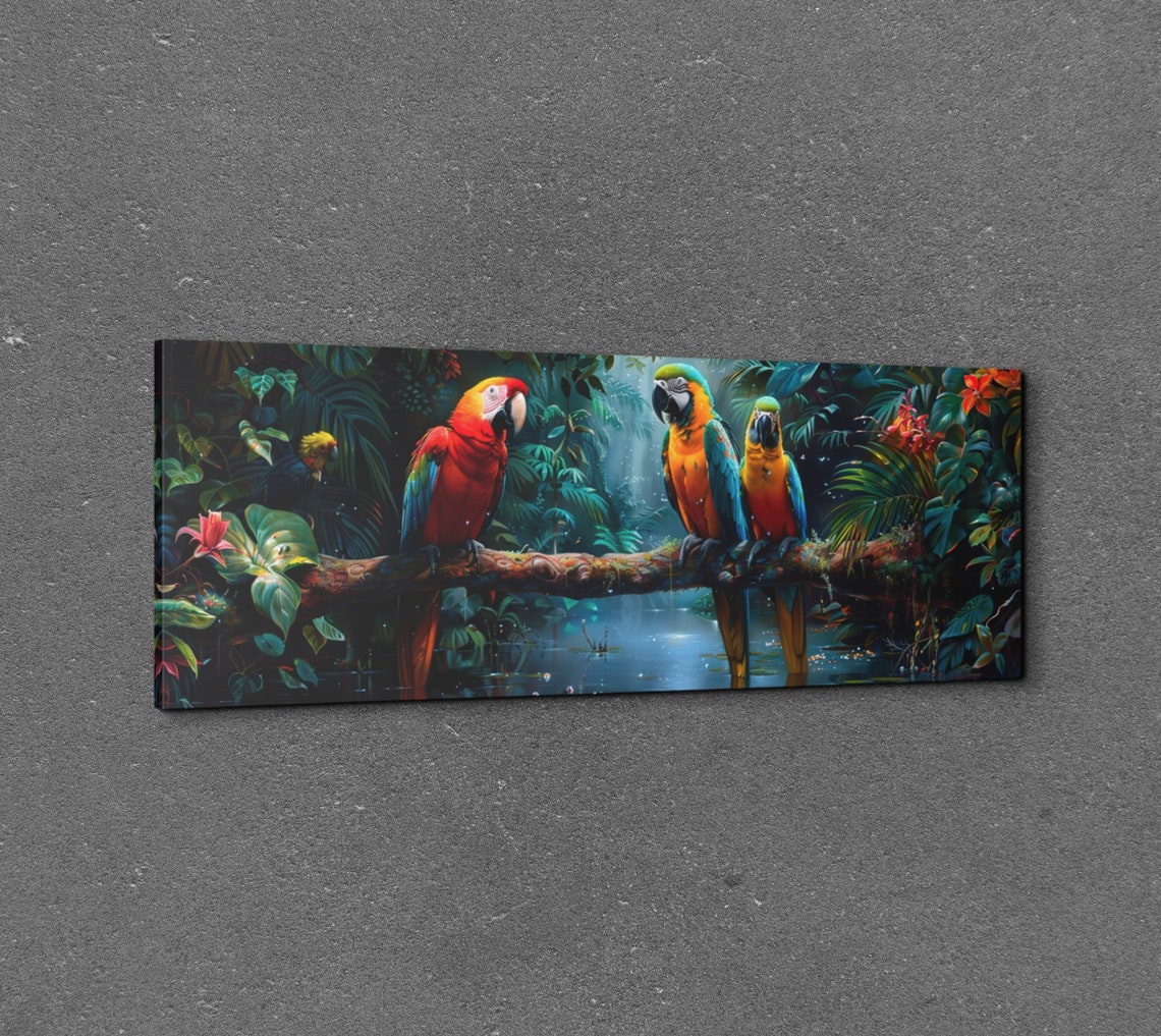Colorful Macaw Parrots On Rainforest Branch Tropical Art Poster - Image 7