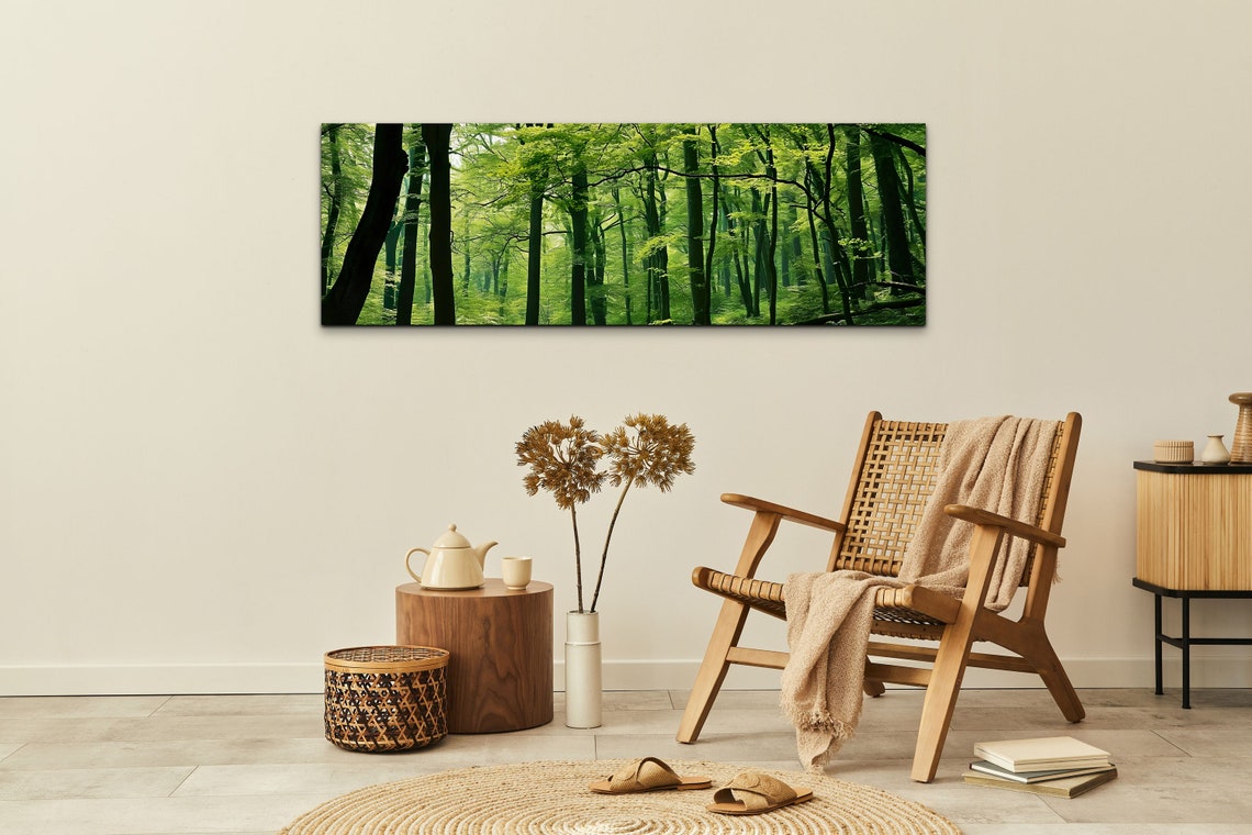Lush Green Deep Forest With Sunlight Large Print Path In Magical Secret Woods Home Decor Calming Home Decor Panoramic - Image 4