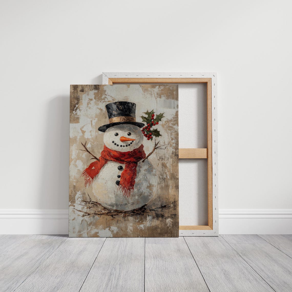 Vintage Snowman With Top Hat Red Scarf And Holly Berries Rustic Poster - Image 6