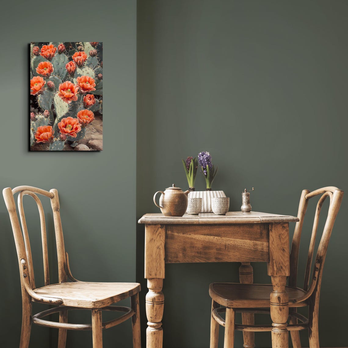 Blooming Prickly Pear Cactus Coral Flowers Desert Botanical Art Poster - Image 3