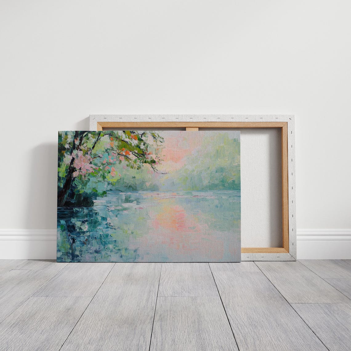 Impressionist Riverbank With Blossoming Tree Pastel Landscape Poster - Image 3