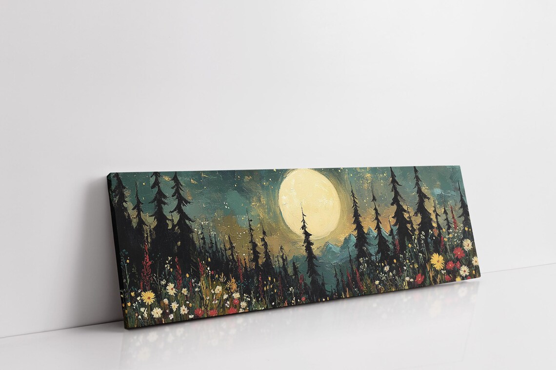 Enchanted Forest Landscape, Moonlit Night With Wildflowers - Image 7