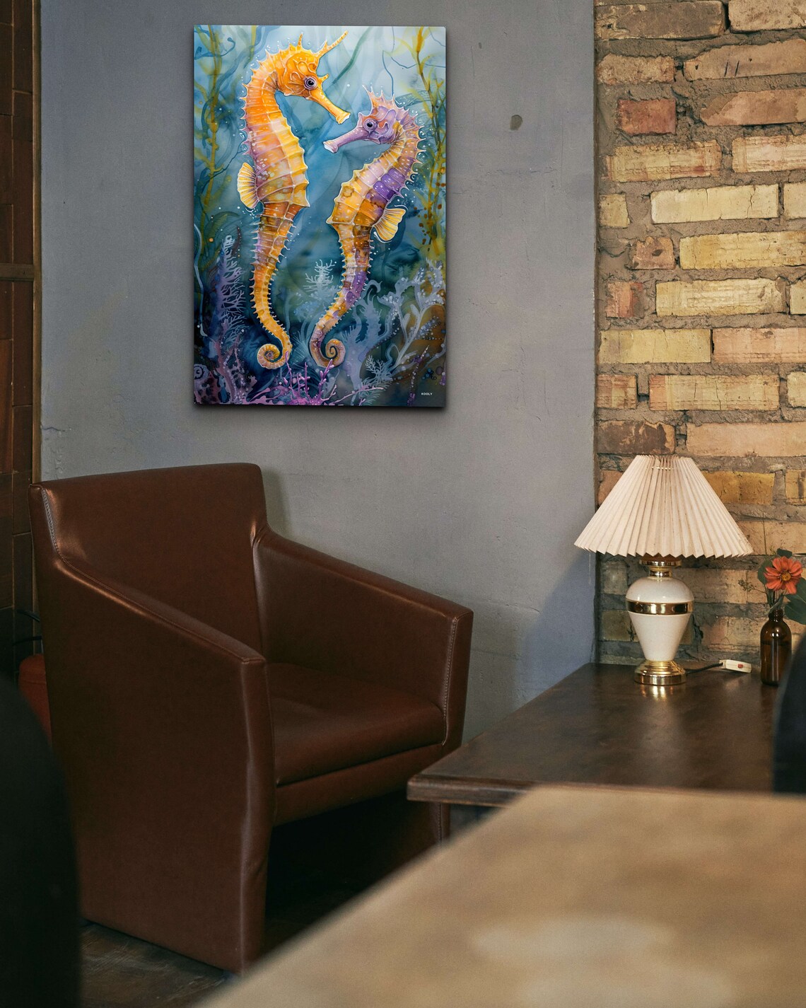 Two Seahorses Facing Each Other Watercolor Ocean Love Art Poster - Image 4