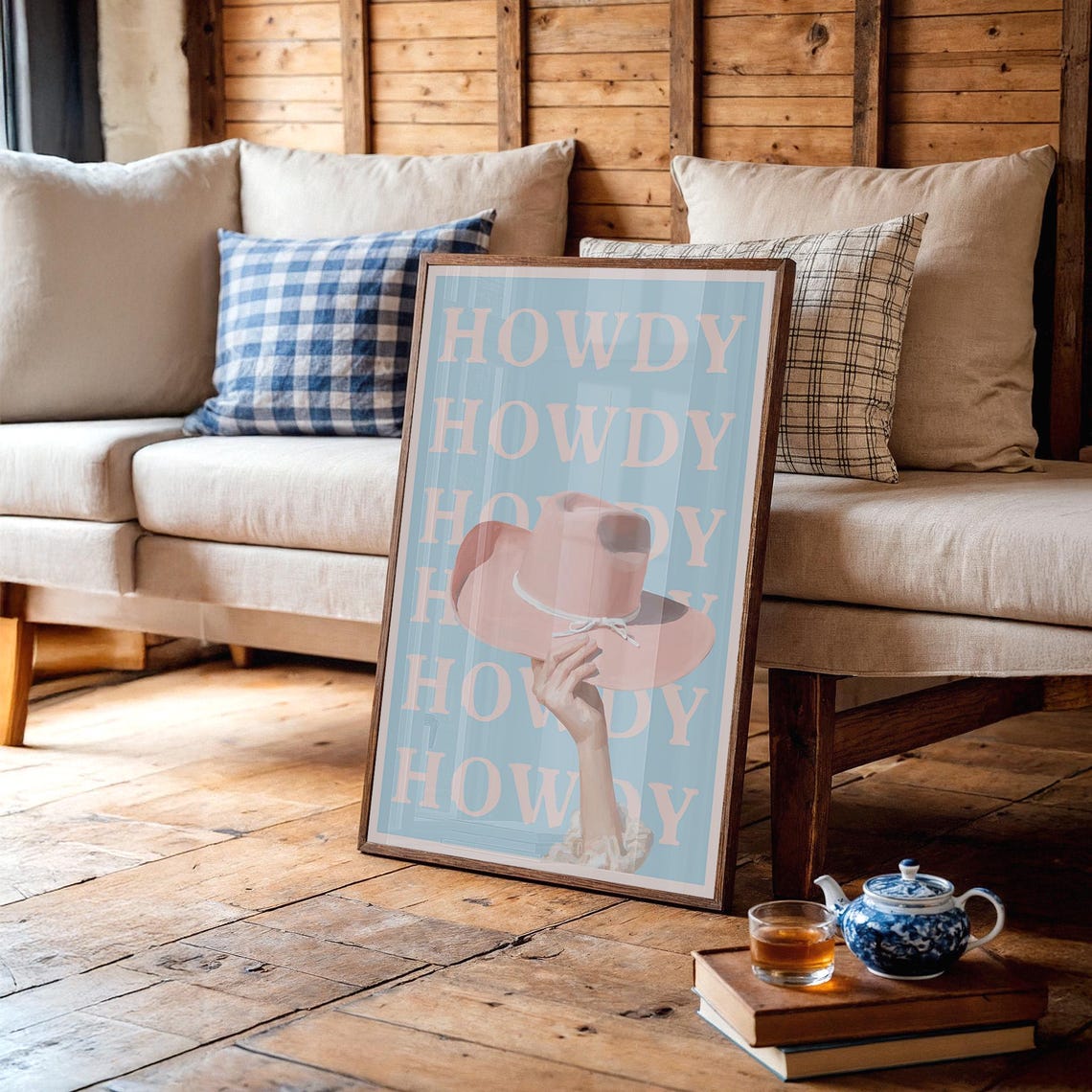 Howdy Pink Cowboy Hat Western Repeat Text Retro Statement Poster