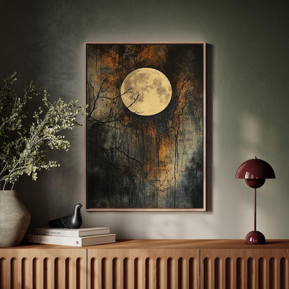 Gothic Full Moon Dark Forest Moody Night Sky Lunar Art Poster
