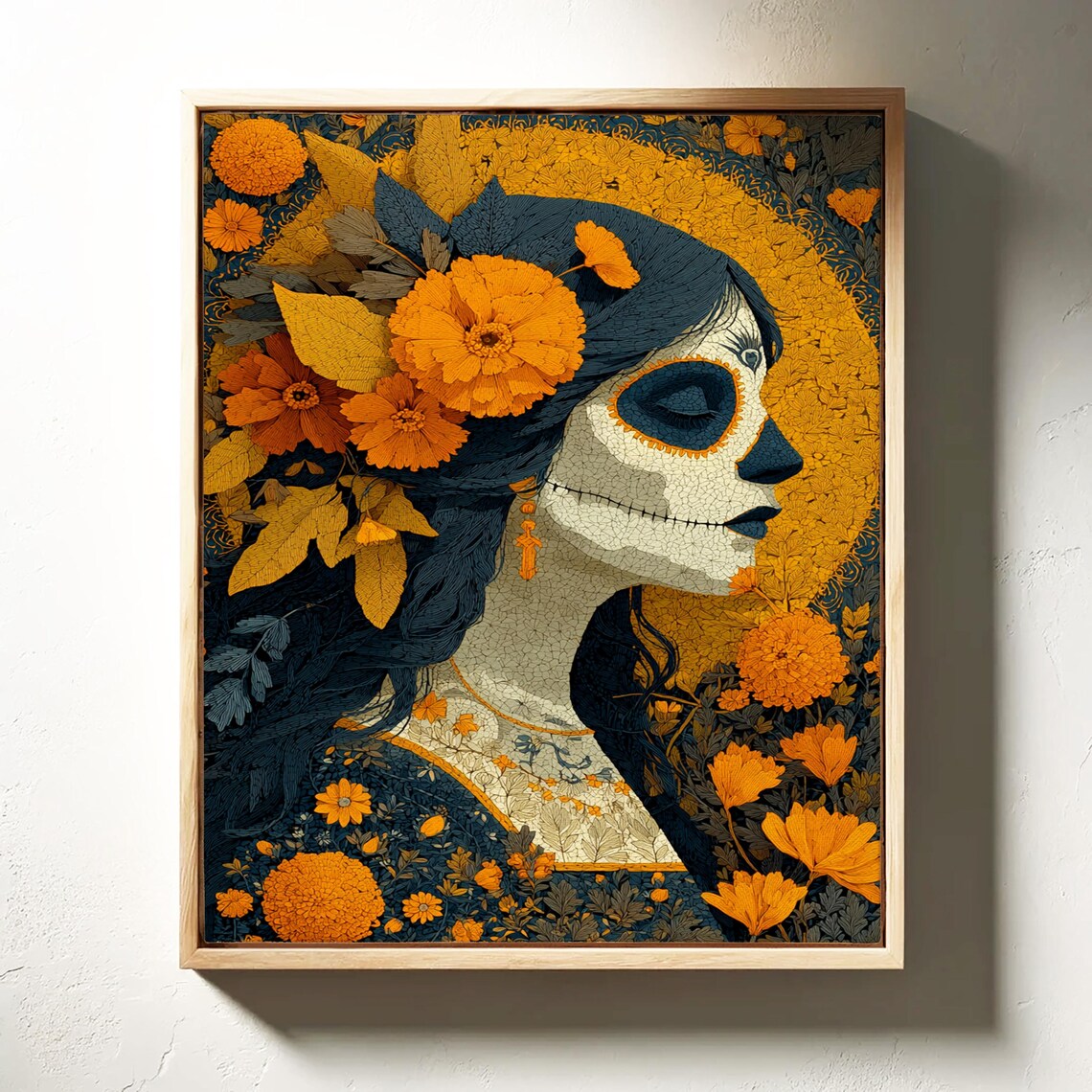 Day Of The Dead Sugar Skull Marigold Floral Portrait Art Poster