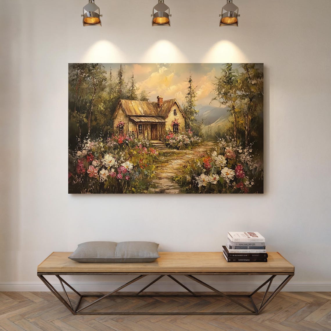 Rustic Forest Cottage With Flower Garden Path Vintage Wall Art - Image 6