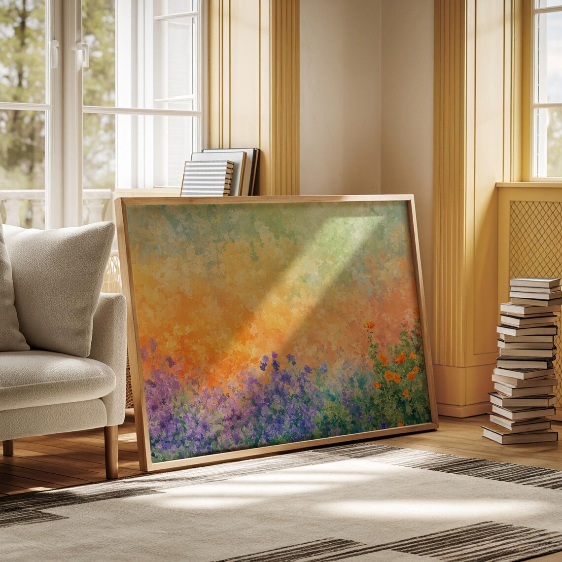 Abstract Floral Painting Purple Wildflowers Orange Poppies Spring Poster - Image 5