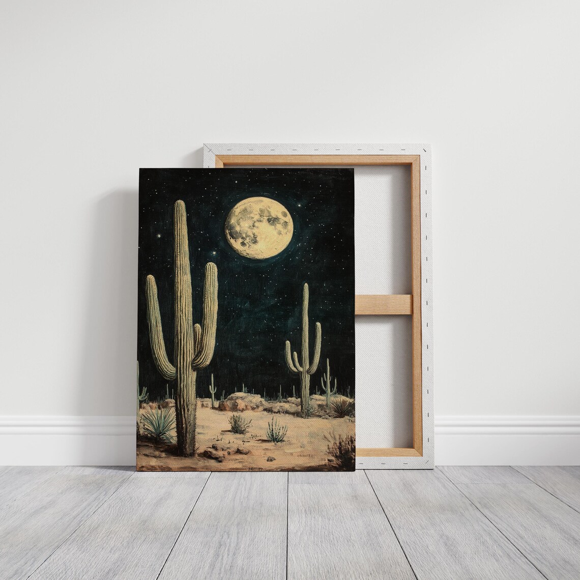 Desert Moonlight Cactus Landscape, Wall Art Print - Image 3
