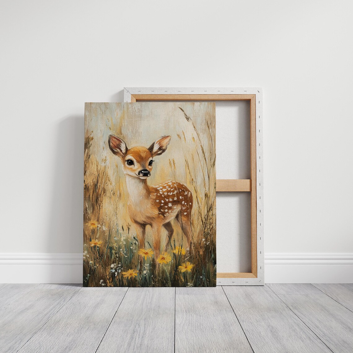 Baby Deer Fawn In Wildflower Meadow Golden Field Nursery Poster - Image 3