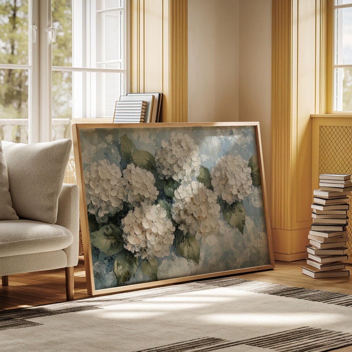 White Hydrangeas Textured Floral Art Print, Botanical - Image 5