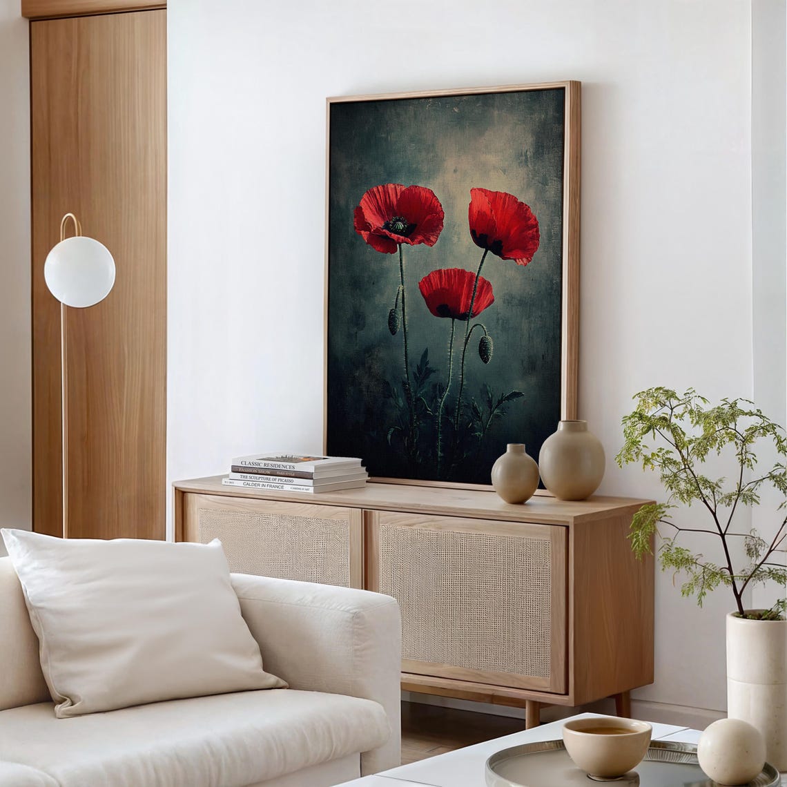 Three Red Poppies on a Dark Background Vintage Botanical Floral Poster - Image 6