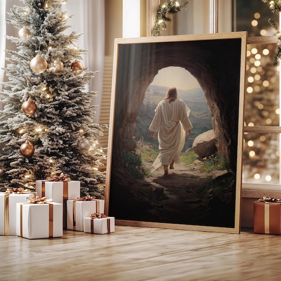 Resurrected Christ Exiting Tomb Into Light Easter Art Poster