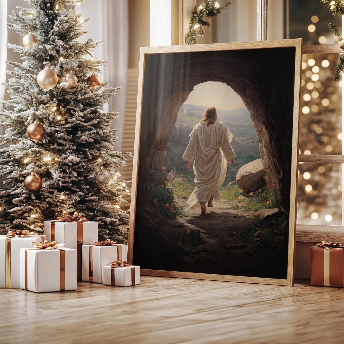 Resurrected Christ Exiting Tomb Into Light Easter Art Poster