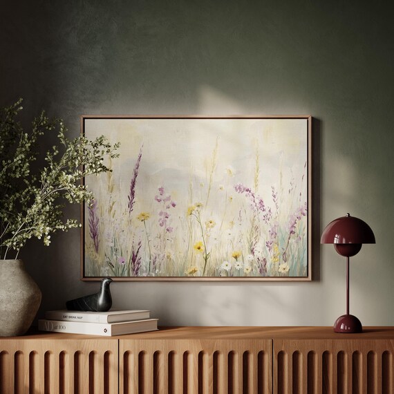 Pastel Wildflower Meadow Purple Lupines Soft Botanical Poster