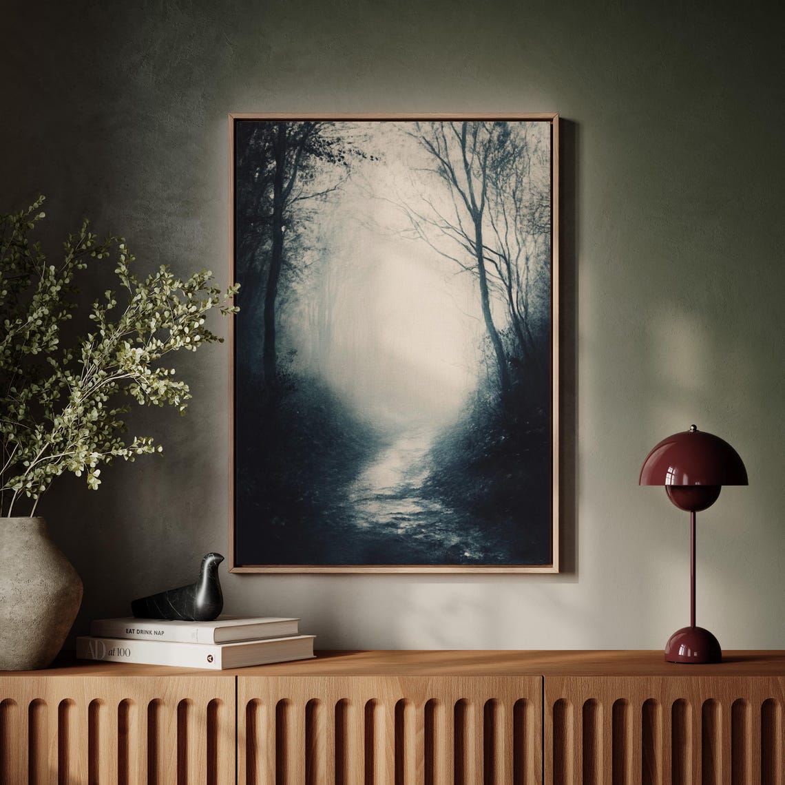 Mystical Foggy Forest Path Dark Moody Wall Art Enigmatic Nature Decor Atmospheric Landscape Print For Modern Interiors - Image 2