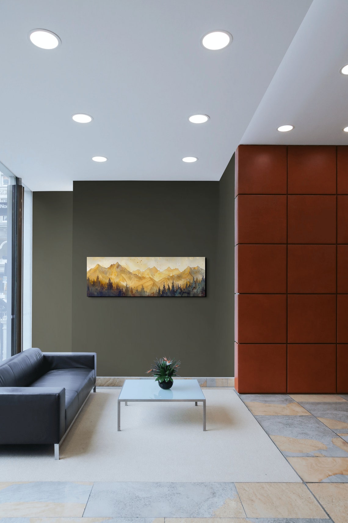 Golden Sunrise Over Mountain Peaks Panoramic Watercolor Poster - Image 7