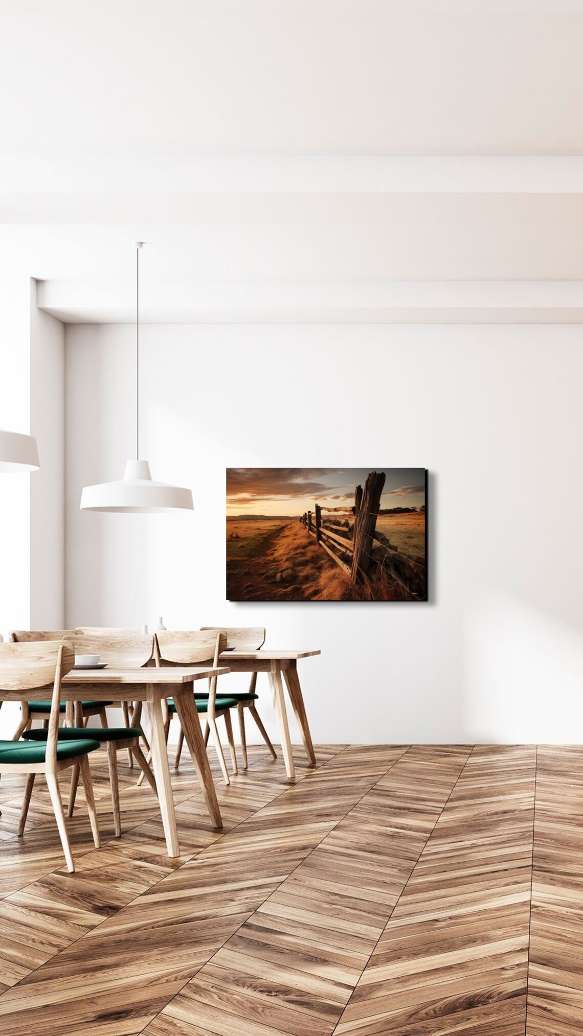 Rustic Wooden Fence Across Golden Field At Sunset Photo Poster - Image 7