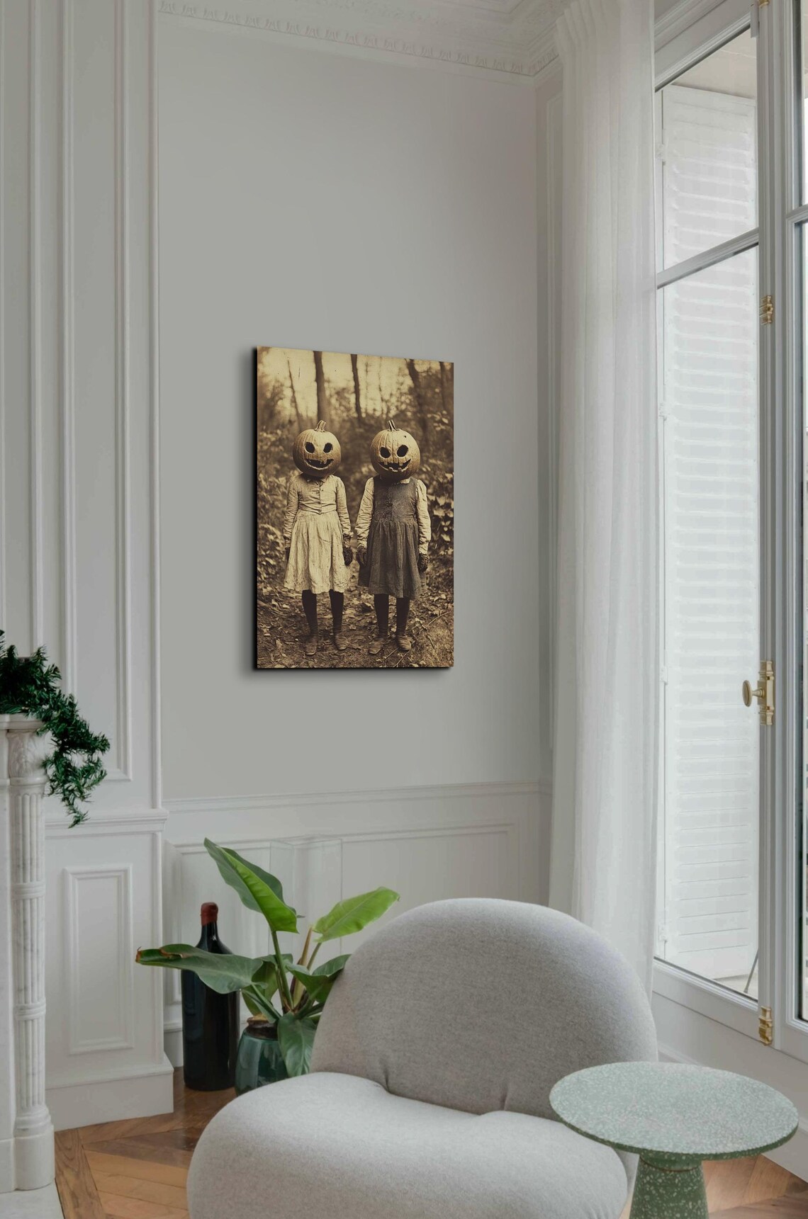 Sepia Creepy Pumpkin Halloween Children Art Print - Image 7
