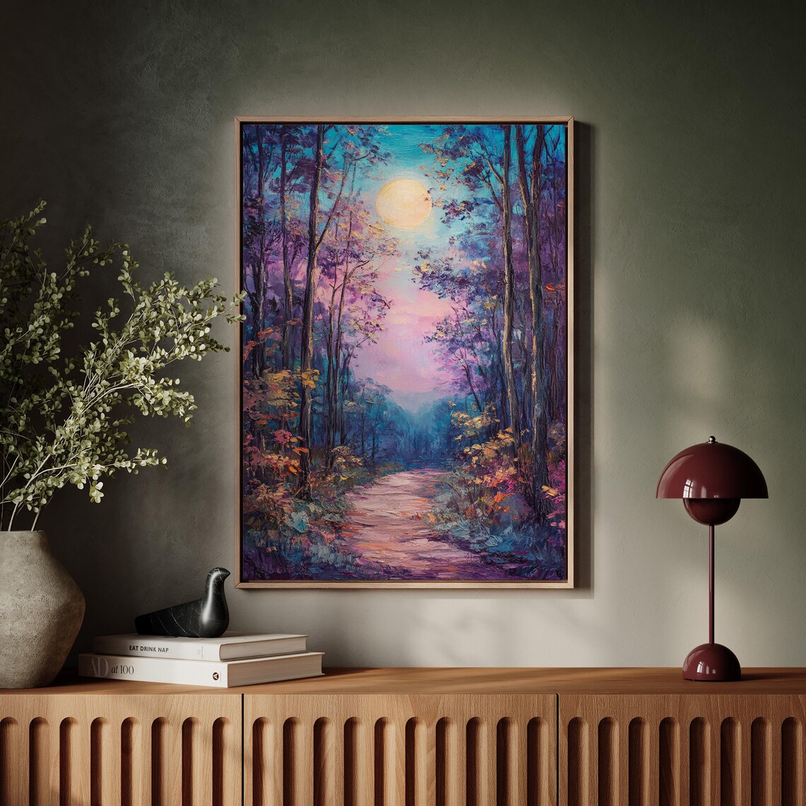 Moonlit Forest Path Wall Art Print, Woodland Scene - Image 7