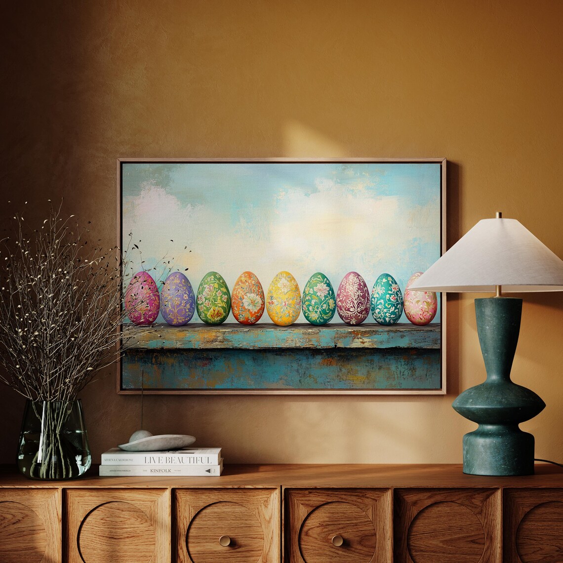 Floral Easter Eggs Art Print, Spring Wall Decor