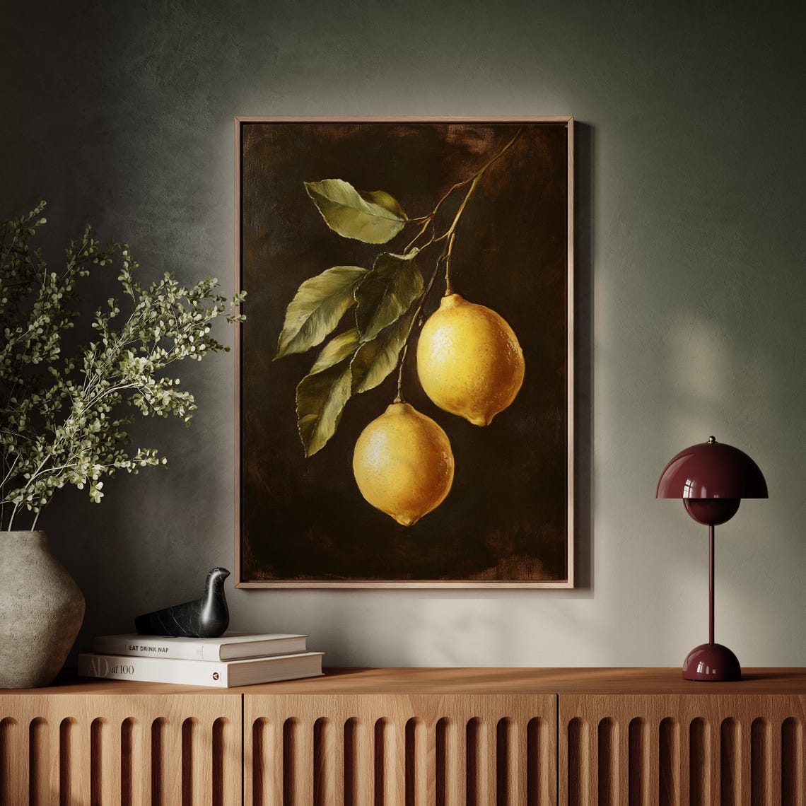 Two Hanging Lemons Branch Dark Vintage Botanical Still Life Poster - Image 5