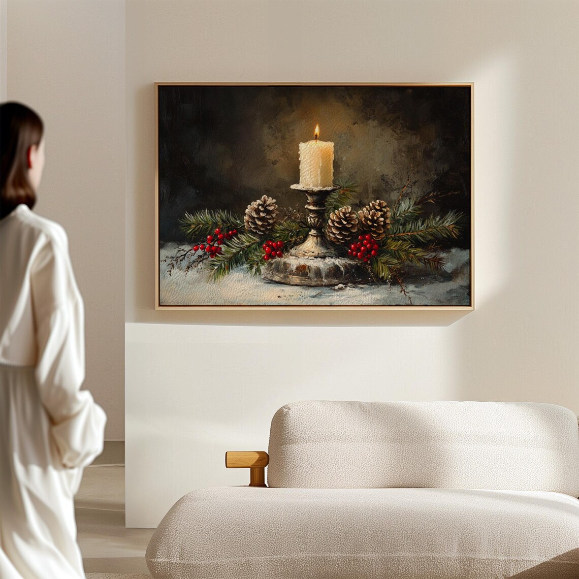 Rustic Christmas Candle Artwork, Festive Pinecones - Image 6