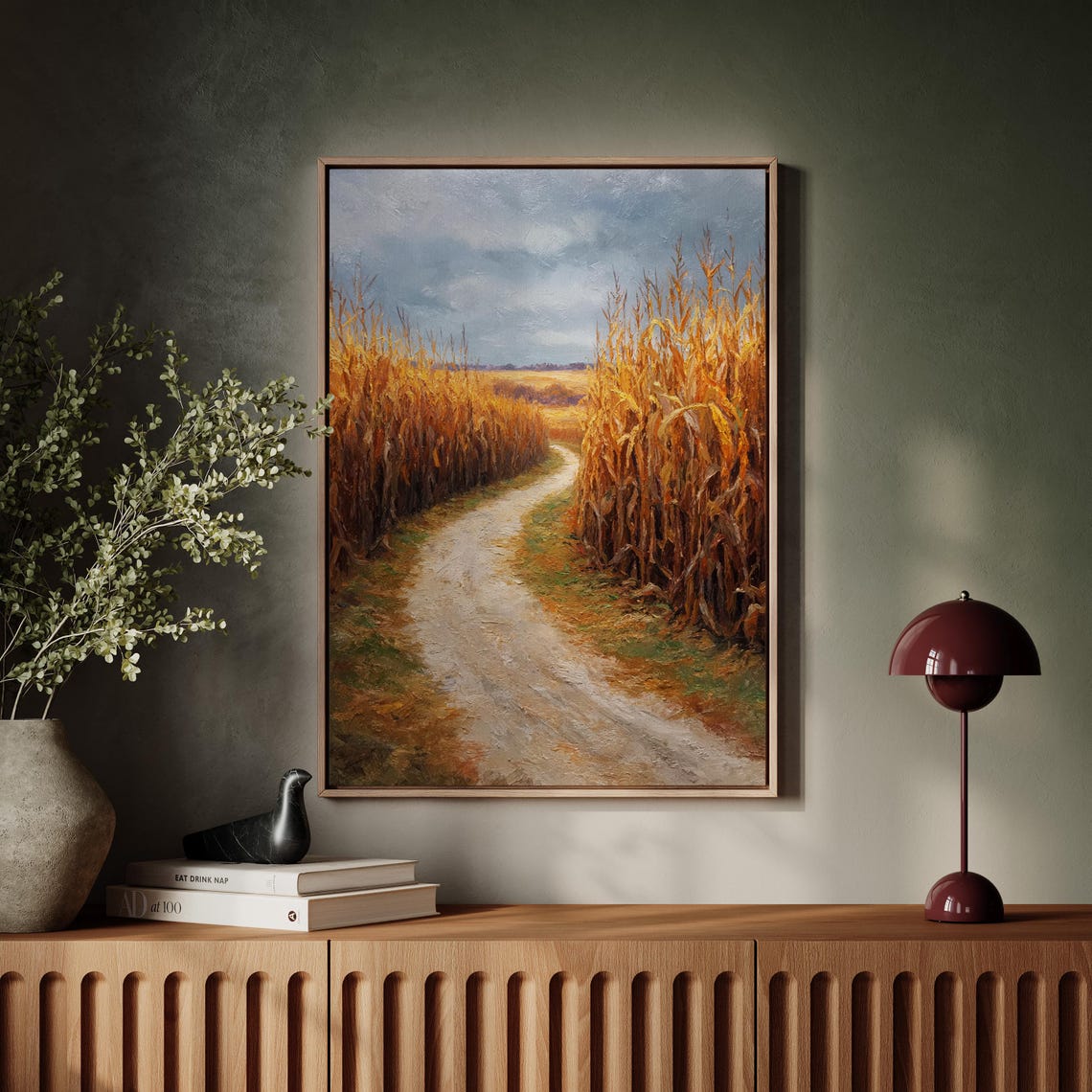 Golden Cornfield Path Winding Through Autumn Farm Landscape Poster