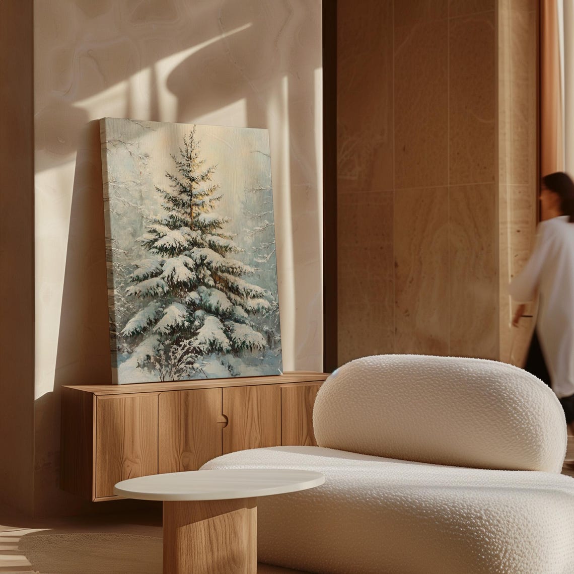 Serene Snow Covered Pine Tree Winter Woodland Landscape Art Print - Image 7